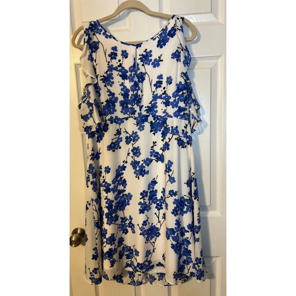 Nine West Dress 12 Cobalt Blue White Flowy Statement Sleeves Career Church - Picture 5 of 7